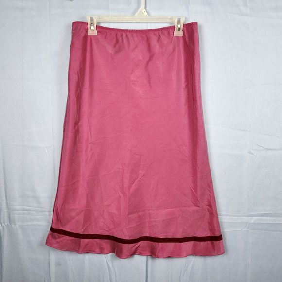 Vtg Y2K 90s Banana Republic Midi Skirt Cotton/Silk Blend Hot Pink Ruffle Sz 10 - Picture 1 of 8
